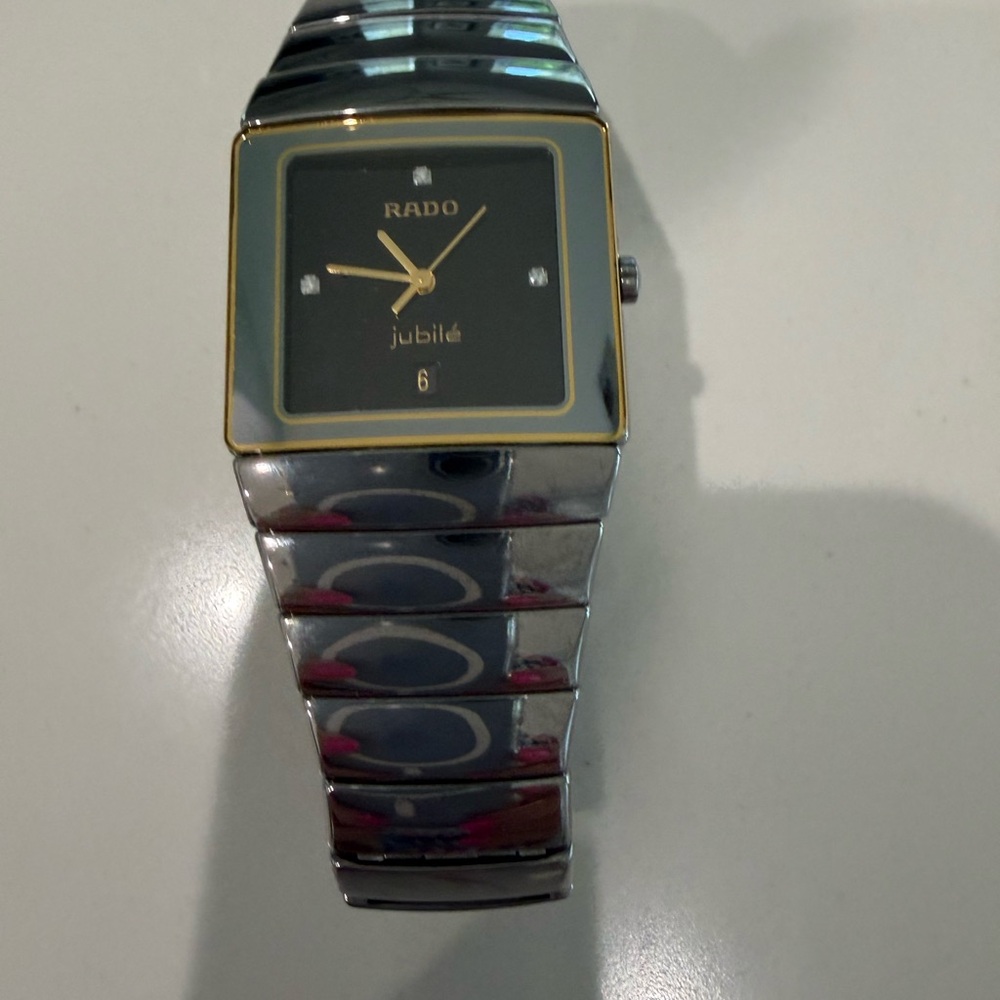 Rado Jubile Black Dial Ceramic Watch with Gold Trim